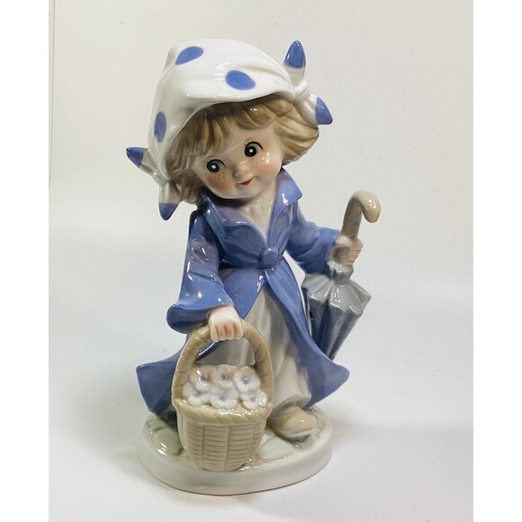 Porcelain Arnart KPM Young Girl With Umbrella and Flower Basket Figurine - Picture 1 of 5